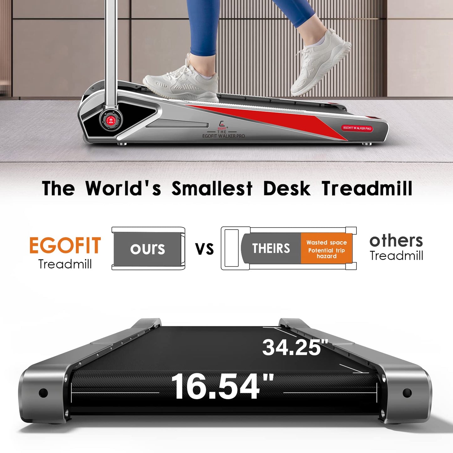 Egofit Walker Plus M1T Smallest 2in1 Folding Under Desk Treadmill with Incline for Home&Office with APP & Remote Control for Walking&Jogging