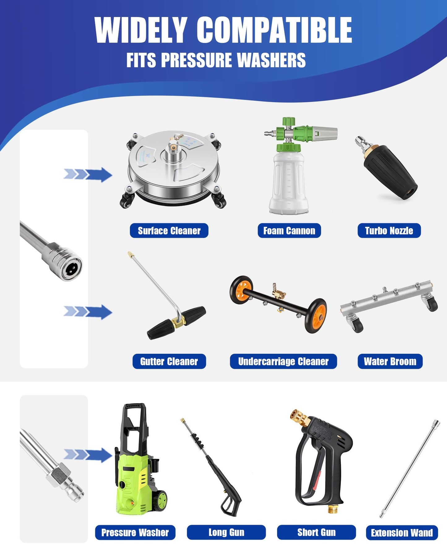 DANCINGBOAR Pressure Washer Extension Wand, 17 Inch Stainless Steel power washer extension wand with 1/4" Quick Connect, Compatible with Foam Cannon for Car Wash and Gutter (2 Pack)