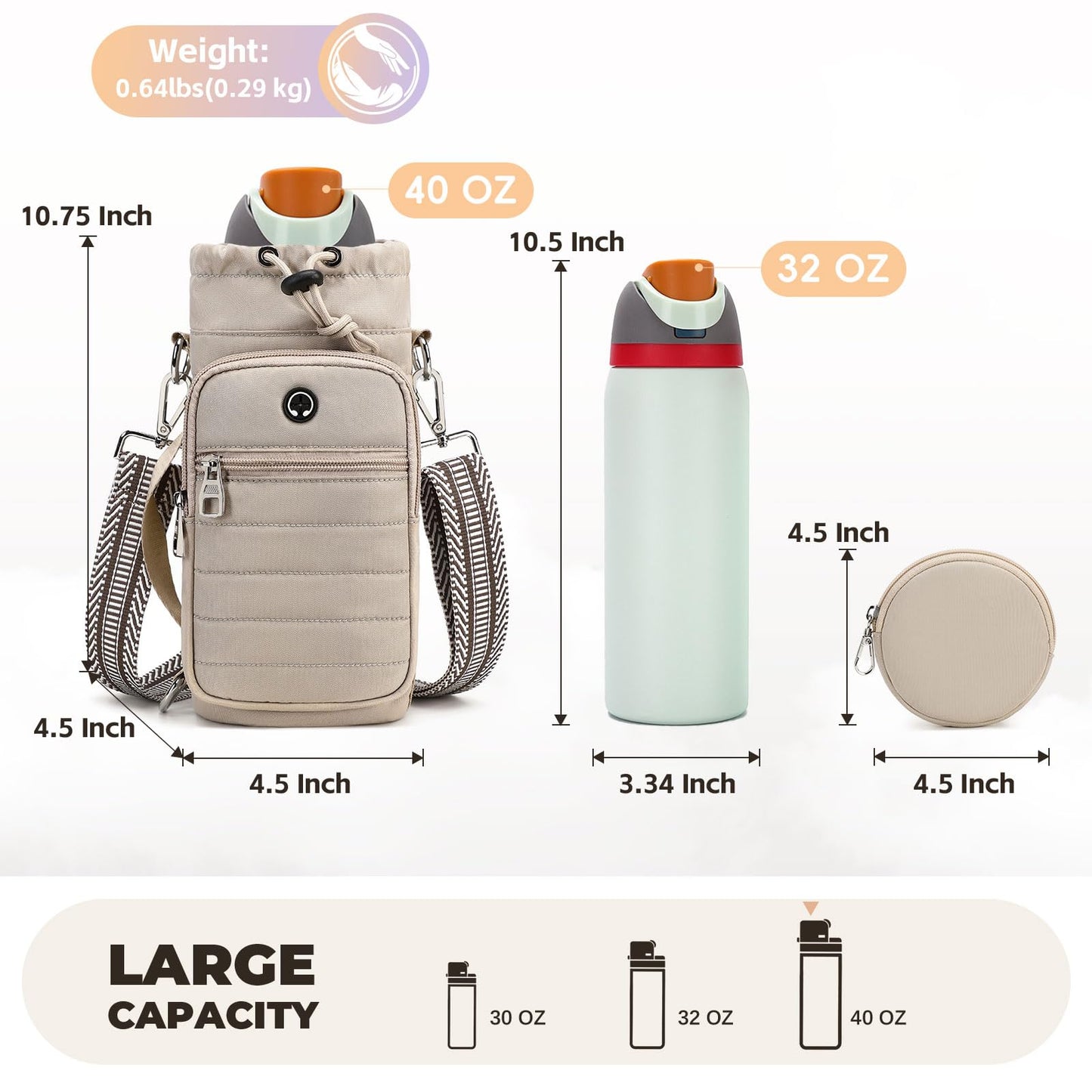 YIQUN Water Bottle Carrier Bag with Strap 32oz 40oz Insulated Water Bottle Carrier Sling Bag with Phone Pocket for Walking, Hiking, Cycling