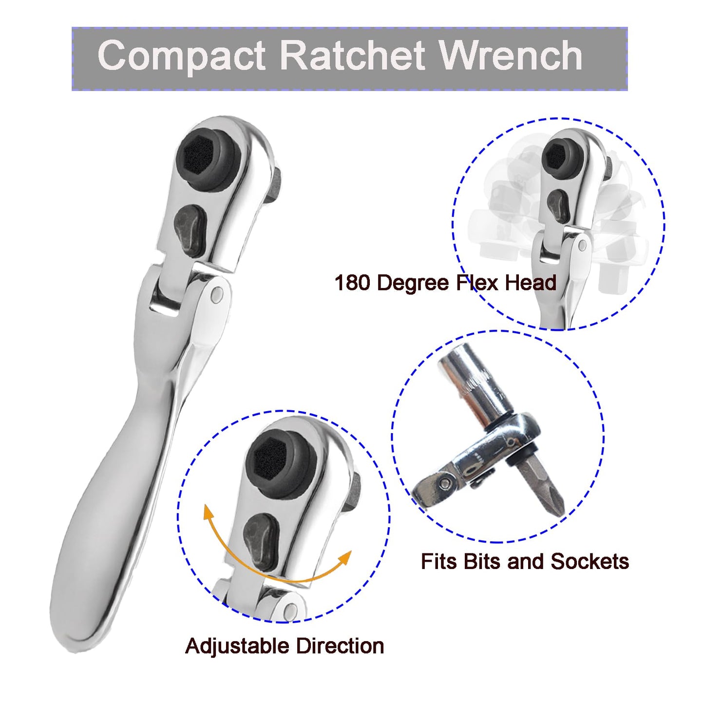 COTOUXKER Mini ratchet screwdriver Set, Right Angle Screwdriver set with 1/4 Mini Flex Ratchet Wrench and Bits Sockets for Tight Spaces(Ratchet wrench with bits and socket)