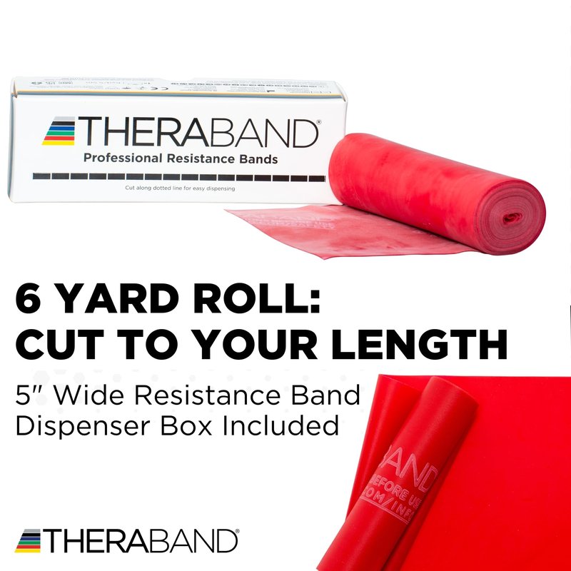 THERABAND Resistance Bands, 6 Yard Roll Professional Latex Elastic Band For Upper Body, Lower Body, & Core Exercise, Physical Therapy, Pilates, At-Home Workouts, & Rehab, Red, Medium, Level 3