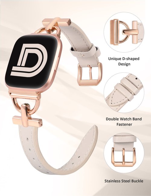 Wearlizer Leather Band Compatible with Fitbit Versa 2 Bands for Women, Dressy Slim Leather Strap Wristband with D-Shape Metal Buckle for Fitbit Versa 2/Versa Lite/SE Smart Watch