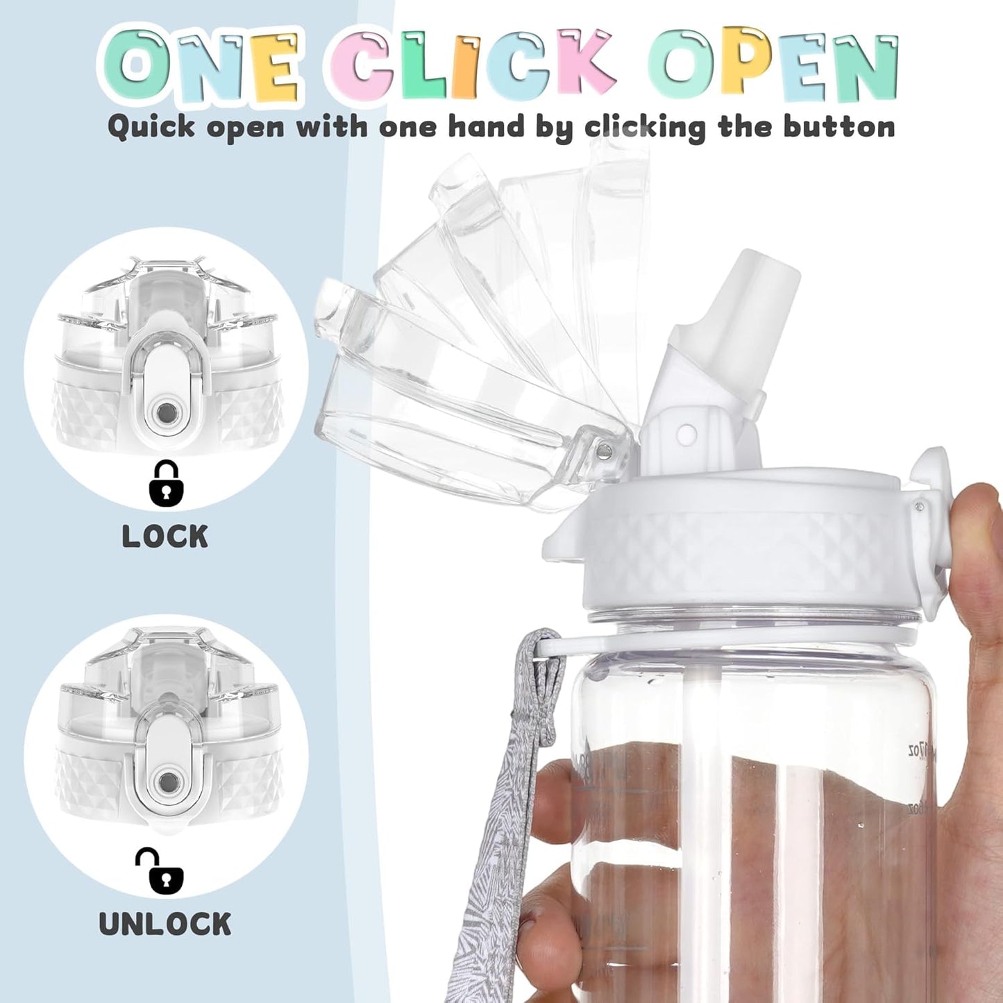 OLDLEY Kids Water Bottle - 17oz Motivational Design with Silicone Straw | Leak-Proof, BPA-Free, Clear