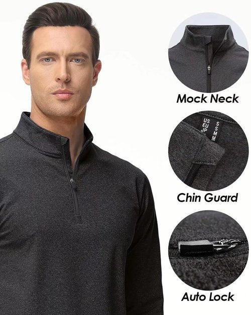 Boladeci Men's Quarter Zip Pullover - Premium Fleece Lined Heather Golf Shirt | Midweight Long Sleeve