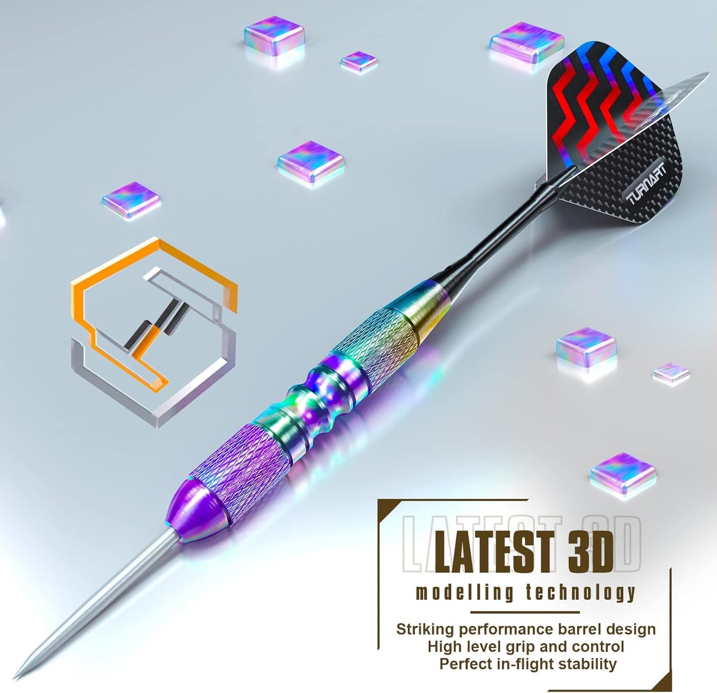 Turnart Darts Metal Tip Set - Professional Steel Tip Darts 12 Pcs with Stylish Case & Extra Flights | 22/24 Grams