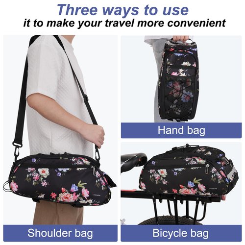 Leopauto Rear Bike Rack Bag, Large Capacity Waterproof Bicycle Trunk Pannier Bike Rear Seat Cargo Bag with Shoulder Strap for Bicycle Rear Rack (Style 1, Black)