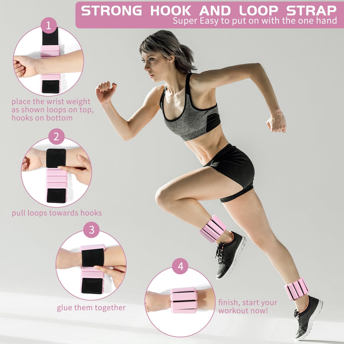 Spectent Ankle & Wrist Weights for Women – Adjustable Silicone Wrist & Ankle Weights, Wearable Arm/Leg Set for Pilates, Yoga, Walking & Strength Training (2lbs Pair Pink)