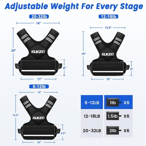 KUKZO Adjustable Weighted Vest Woman Men, 6-12lb Weight Vest with 6 Ironsand Weights for Strength Training Rucking Running Walking Fitness Workout, Black