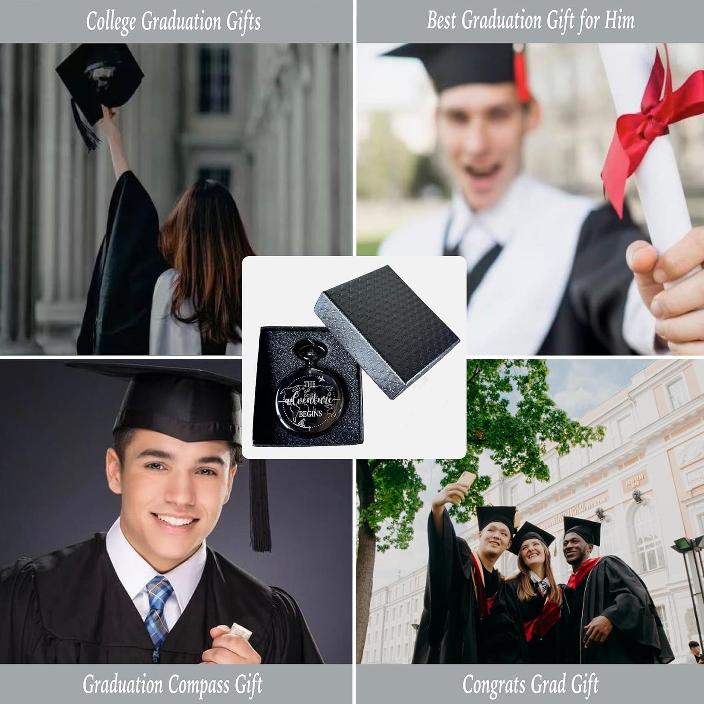 The Adventure Begin Compass Pocket Black with Keychain, College High School Boot Camp Graduation Gifts, Graduation Compass Gifts for Him Men Friends, Inspirational Keepsake Gifts Ideas for Grads