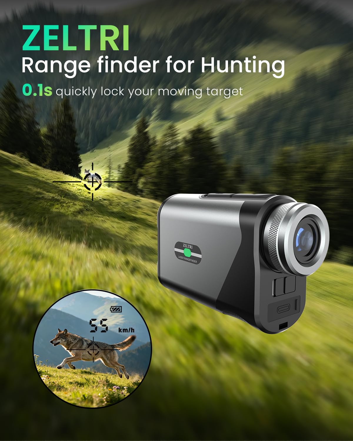 ZELTRI 1200 Yards Golf Rangefinder (875Y for Flag), with Slope Switch, 7X Magnification Laser Range Finder, Rechargeable, Flag Lock Vibration, Fast 0.1s Measurement,Golf Accessories for Men and Women