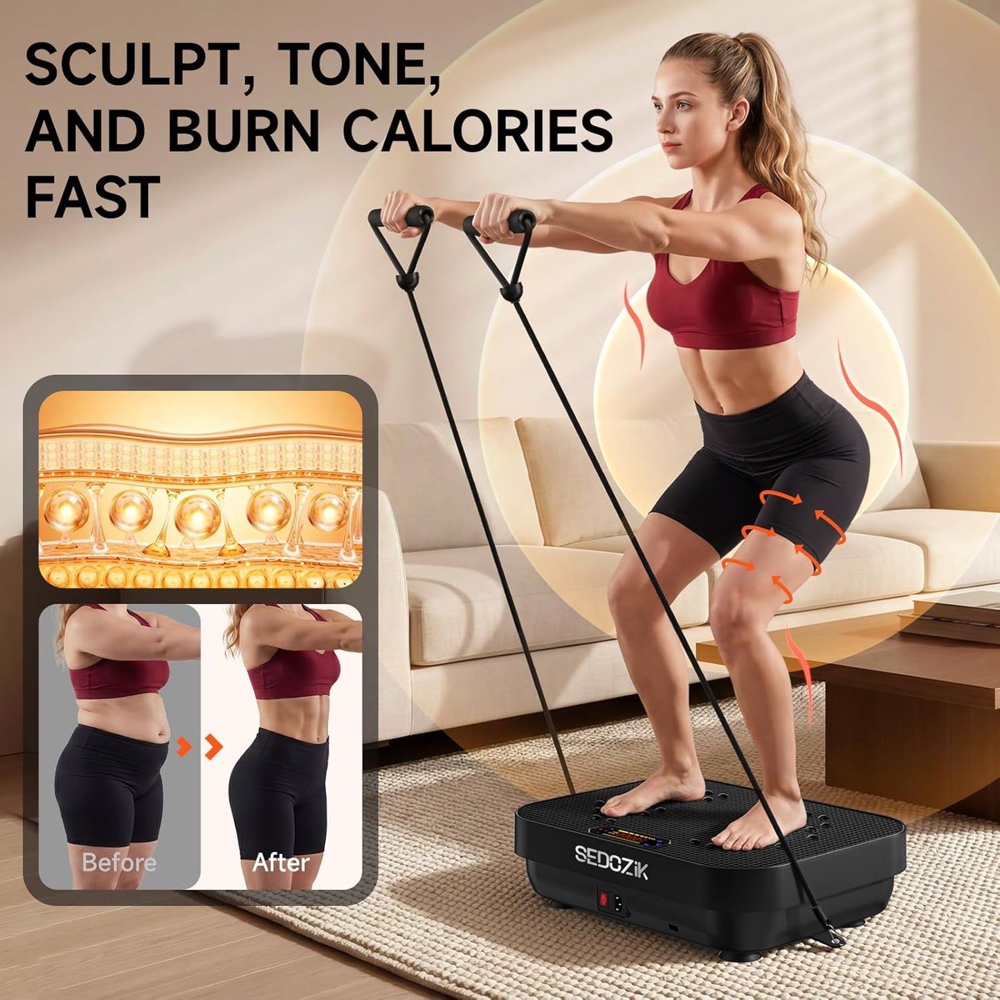 SEDOZIK Vibration Plate Exercise Machine - 450lb Capacity Whole Body Shaker Board for Weight Loss | Bluetooth, 120 Speeds, Resistance Bands