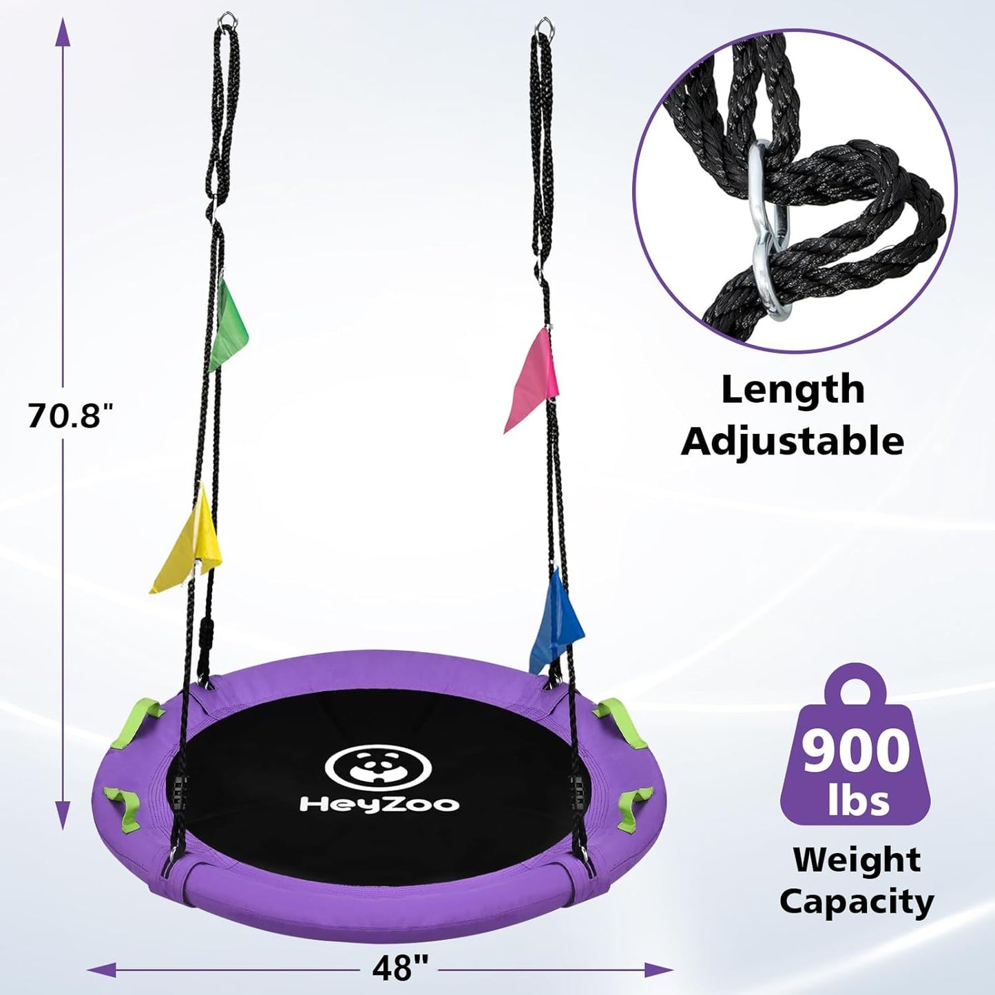 Skiennix 48-Inch Tree Swing - Large Saucer Flying Swing for Family Fun | 900lbs Capacity, Adjustable Straps, Purple