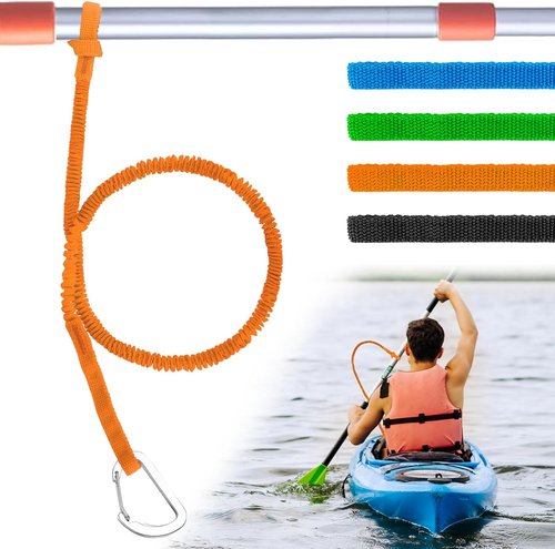 Kayak Paddle Board Tether Leash - Stretchable 3.3-7 Feet Strap with Carabiner for SUP & Fishing Gear