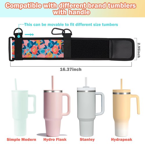 LUCKINEE Water Bottle Carrier Holder with Shoulder Strap Water Bottle Handle Strap Sling for Stanley 30&40oz Tumblers with 2pc Straw Covers Toppers for Stanley Cup Accessories (Colorful Print)