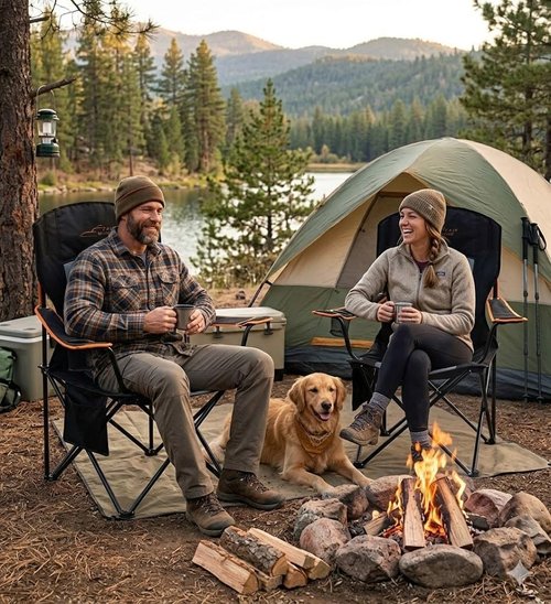 Fair Wind Heavy Duty Camping Chair - 350LBS Capacity, Fully Padded with Cup Holder & Side Pocket | Portable Lawn Chair for Tailgating, Beach & Sports