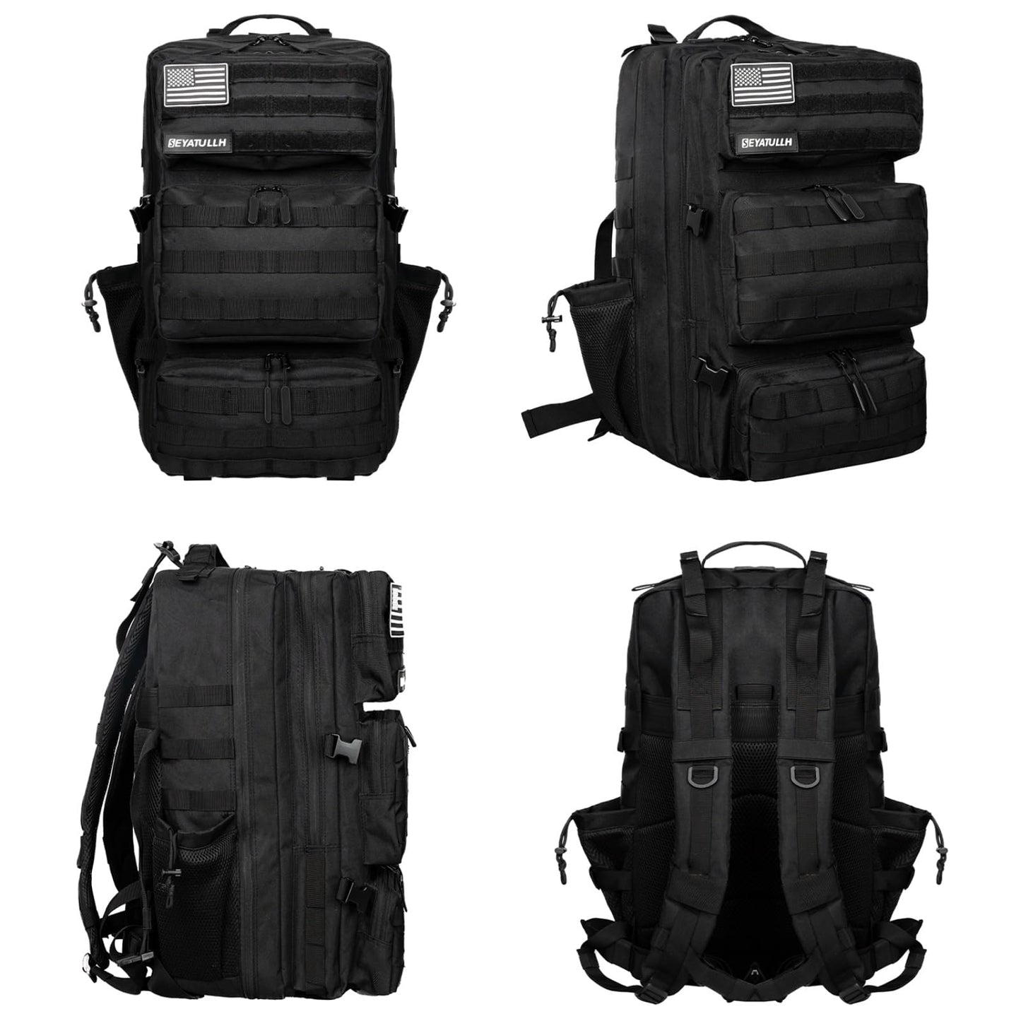 SEYATULLH Military Tactical Backpack 55L for Men & Women Bug Out Bag Assault pack Molle Daypack Hiking Trekking Rucksack (Black)