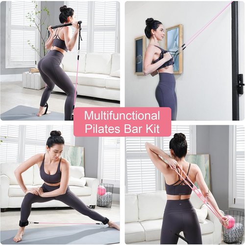 Kisnbld Pilates Bar Kit - Multifunctional Portable Bar with 3 Resistance Bands for Home Workouts