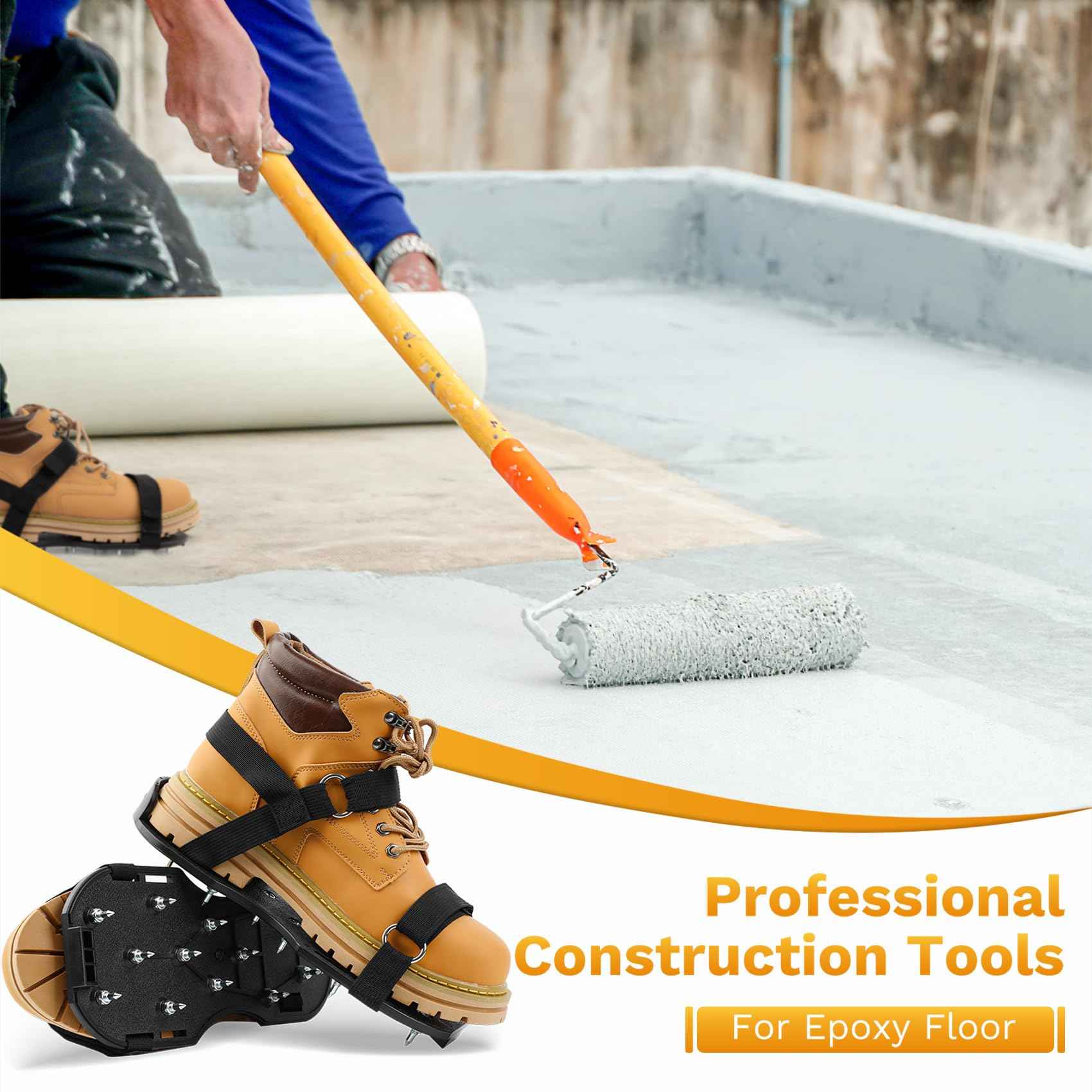US:E (Sturdy Version) Spike Shoes for Epoxy Flooring Coating (99% Pre-installed) 13 1-Inch Spikes & 2 VeIcro Strap (Non-Slip, Supports Up to 200 Pounds) Fits Men's and Women's Shoes in US Size 6 to 12