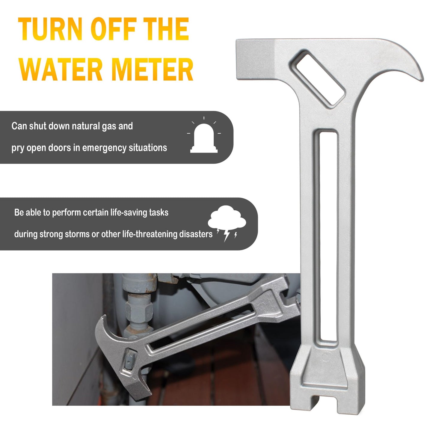 Gas & Water Shut-Off Tool, 4-in-1 Gas Shut-Off Wrench Fire Fighter Gear/Non-Sparking Pry Bar for Emergency Shut-Off Of Gas And Water 1 Pcs