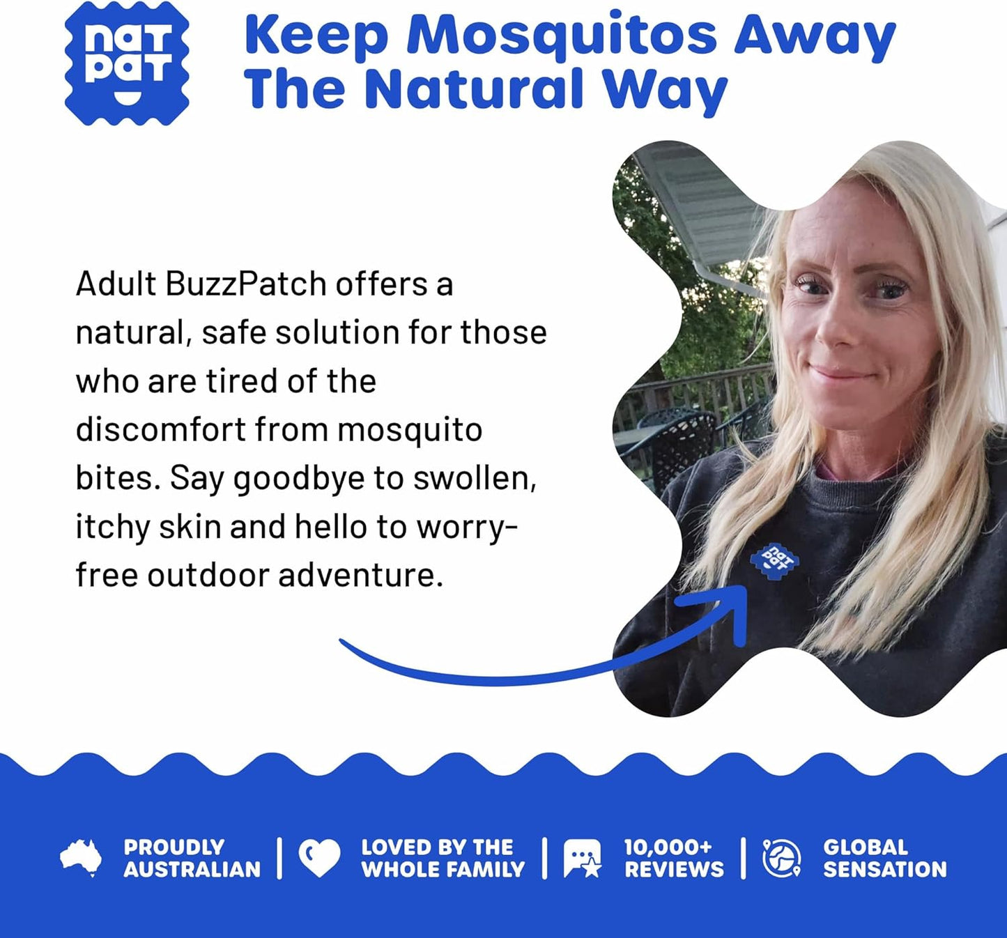 NATPAT BuzzPatch Mosquito Patches for Adults | Plant-Based, Non-Toxic Citronella Insect Relief (40 Pack)
