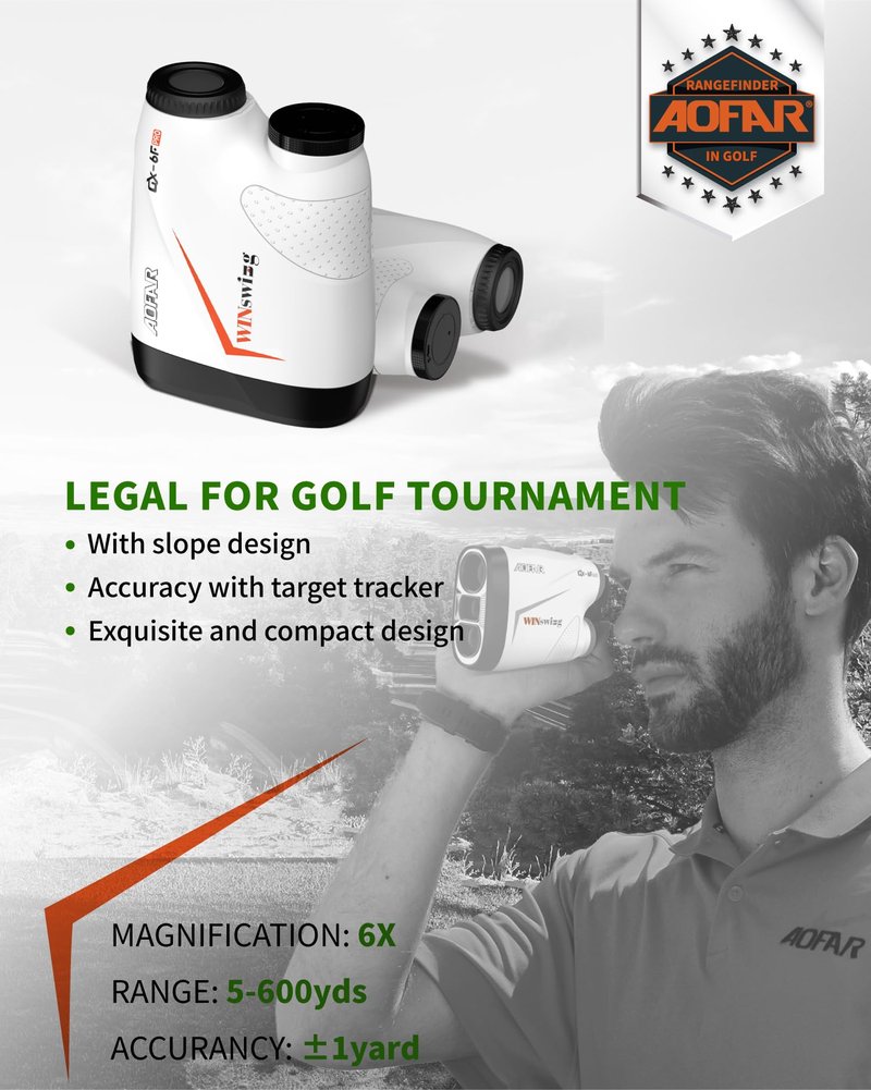 AOFAR GX-6F PRO Golf Rangefinder with Slope and Angle Switch, Flag Lock with Pulse Vibration and Continuous Scan, Tournament Designed, 600 Yards Rangefinder for Distance Measuring