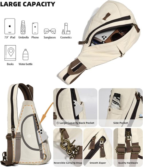 KL928 Canvas Sling Bag - Stylish Small Crossbody Backpack for Men & Women | Beige Color