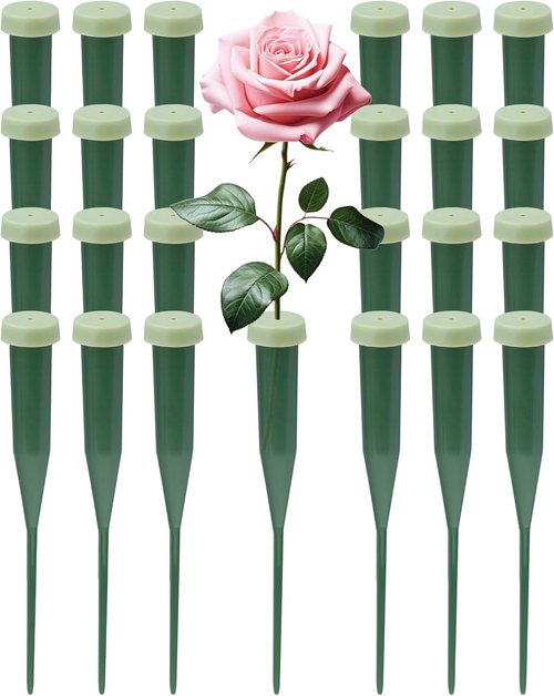 FIVEIZERO Floral Water Tubes - 25 PCS 5.64 Inch Green Plastic Vials with Caps for Fresh Flower Arrangements