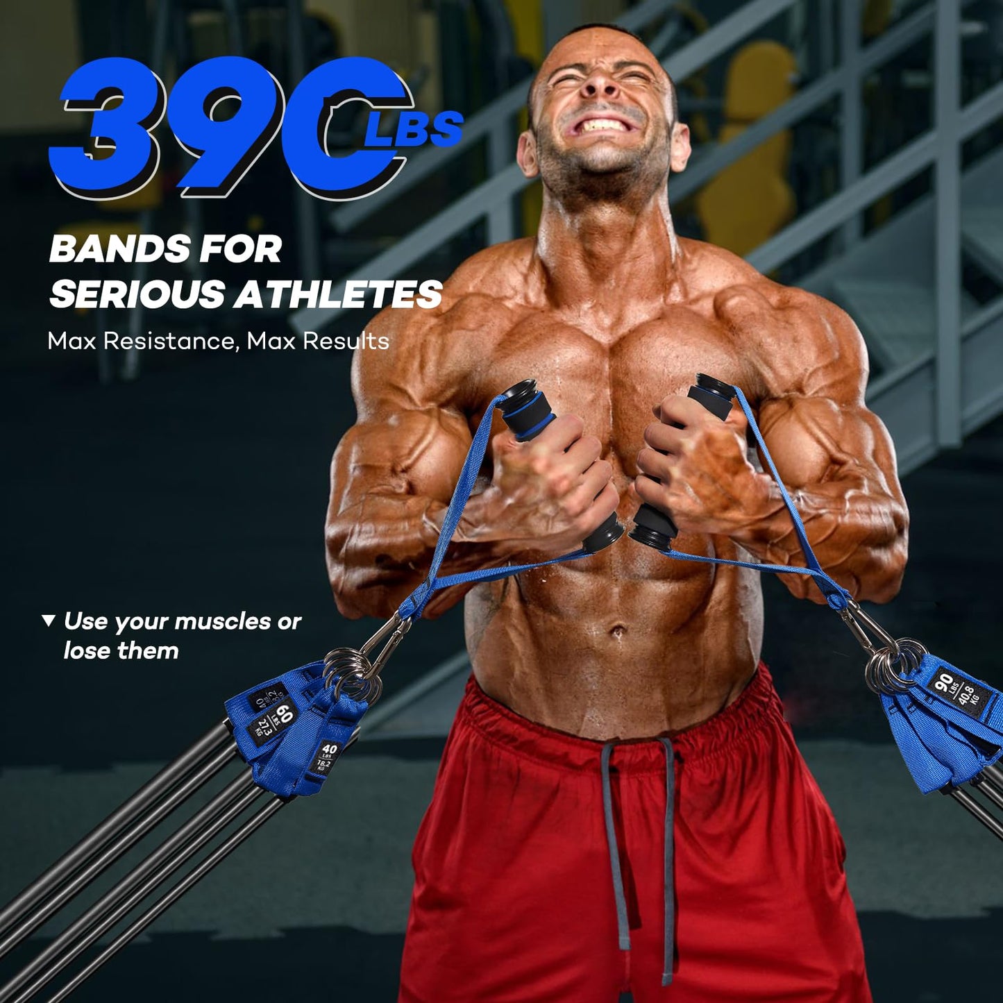 Resistance Bands, 390 lbs Heavy Duty Exercise Bands for Working Out, Blue Workout Bands with Handles, Stretch Band for Men, Fitness Bands for Home Workouts, Muscle Training, Strength, Slim, Yoga