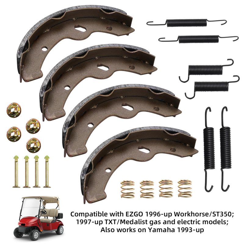 AIPSET Golf Cart Brake Shoes and Spring Kit Compatible with EZGO TXT & Medalist 1997-2008, Workhorse 1997-2012, Yamaha G14, G16,G19 1995-2002, Replace OEM# 27943G01, 70794G01, 70795G01