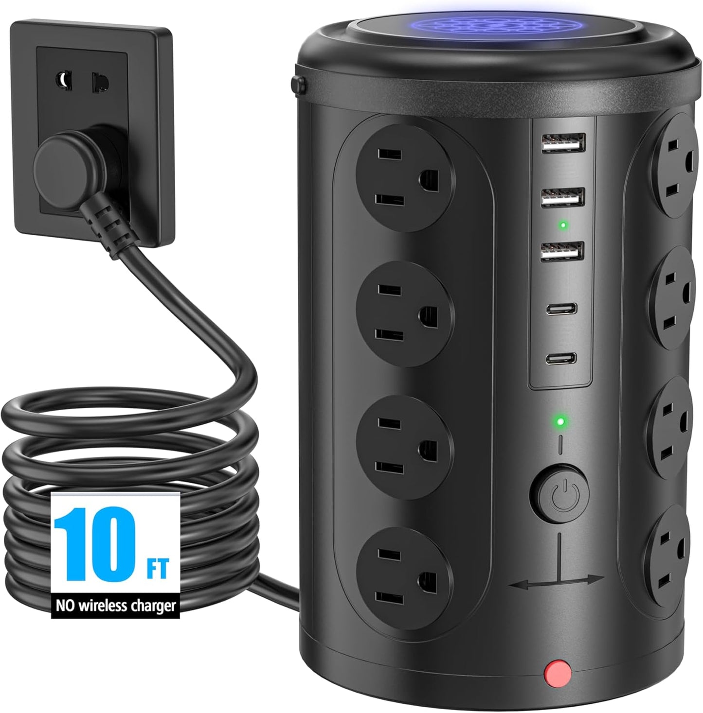 15W Wireless Charging Surge Protector Power Strip with 16 AC Outlets & 5 USB Ports - Desk Charging Station for Home, Office & Dorm Room (10FT)