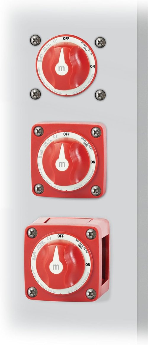 Blue Sea 6006 m-Series Mini Battery Switch - Single Circuit ON/OFF, Compact Red Design