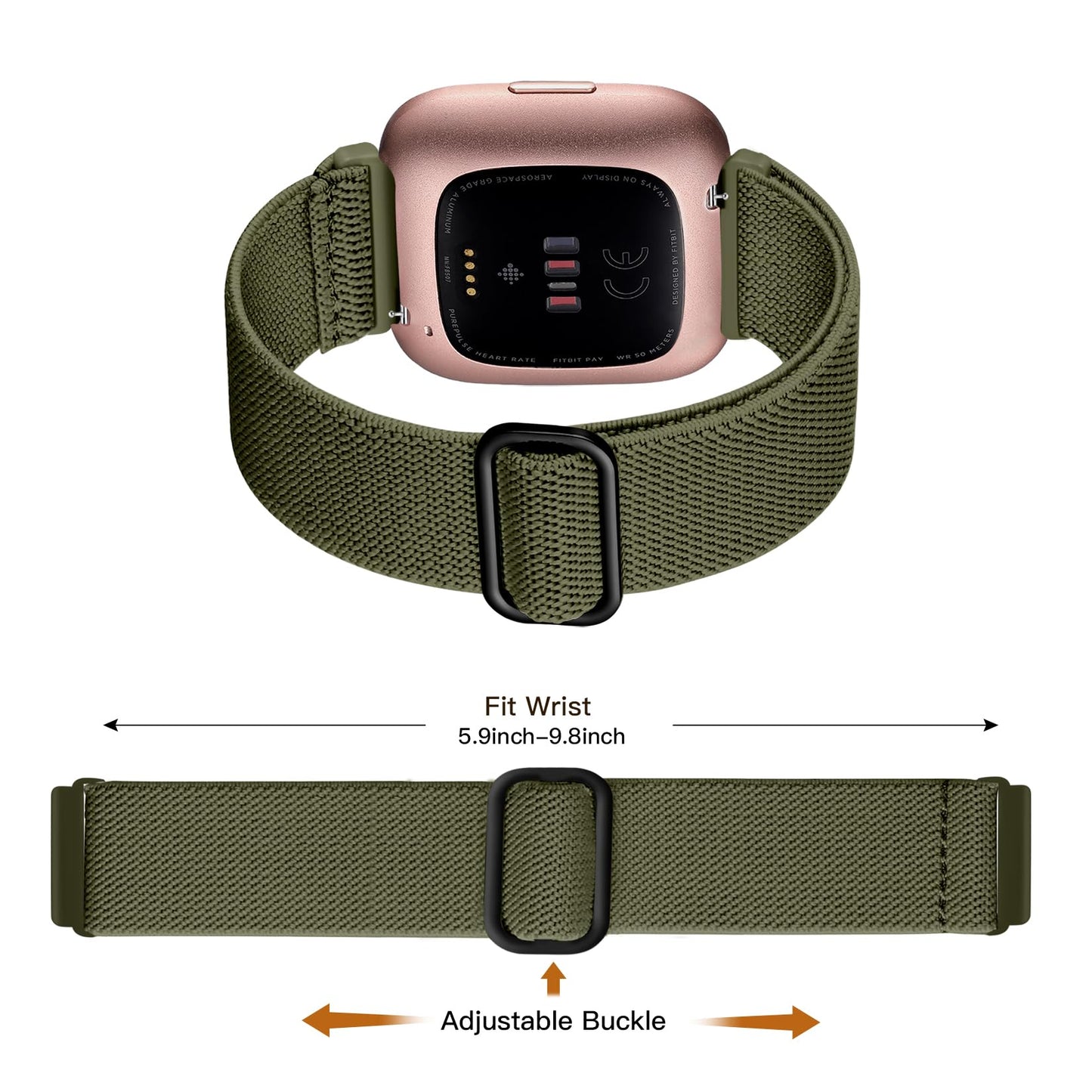 Maledan Stretchy Nylon Solo Loop Bands Compatible with Fitbit Versa 2 Bands for Men Women, Soft Nylon Weave Adjustable Sport Strap Wristbands for Fitbit Versa/Lite/Fitbit Versa 2, Black/Blue/Green