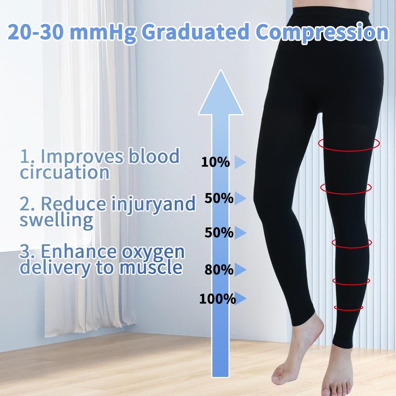 Medical Compression Pantyhose for Women & Men, 20-30mmHg Graduated Support Compression Tights Footless Medical Compression Stockings & Leggings for Edema, Varicose Veins, Swelling(Black,L)