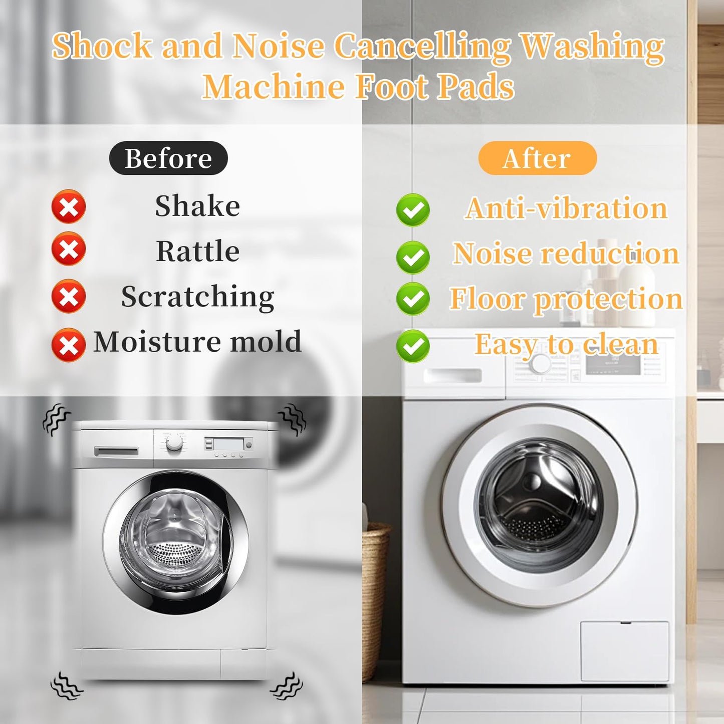 4 Pack Anti Vibration Pad for Washing Machine, Washer and Dryer Pedestals for Shock and Noise Cancelling Support 1000 lbs, Natural Rubber Dryer Foot Pads Protects Laundry Room Floor