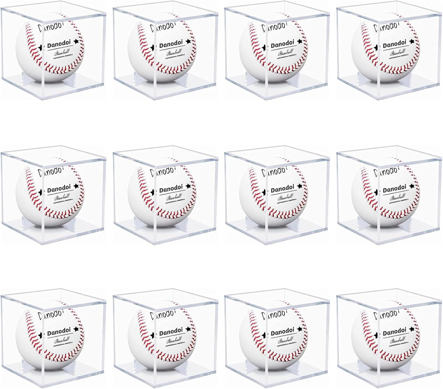 Skiennix Baseball Display Case - UV Protected Acrylic Holder for Official Size Baseballs | 12 Pack