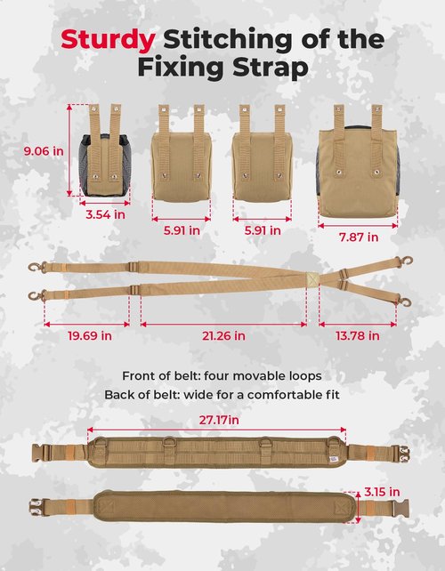 KEMIMOTO Tactical Hunting Belt, Quick Release Battle Belt for Men with Shoulder Strap, Breathable Design 4 Pouches to Carry Tools Accessories & Gear, Ideal for Hunting Fishing Dog Training (Brown)