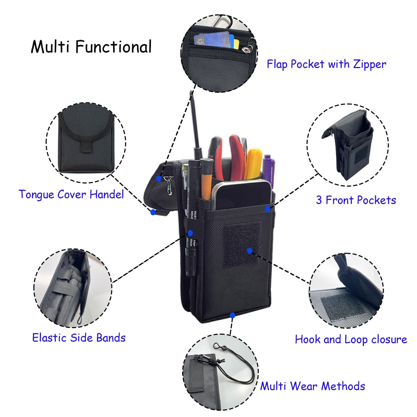 Belt Tool Pouch,Tactical Utility Pouch, Heavy-Duty Nylon EDC Multitool Organizer,Cell Phone Holder, Multi-Pockets Tool Holster Sheath Bag for Electricians Handymen Work Maintenance Dailylife Hiking