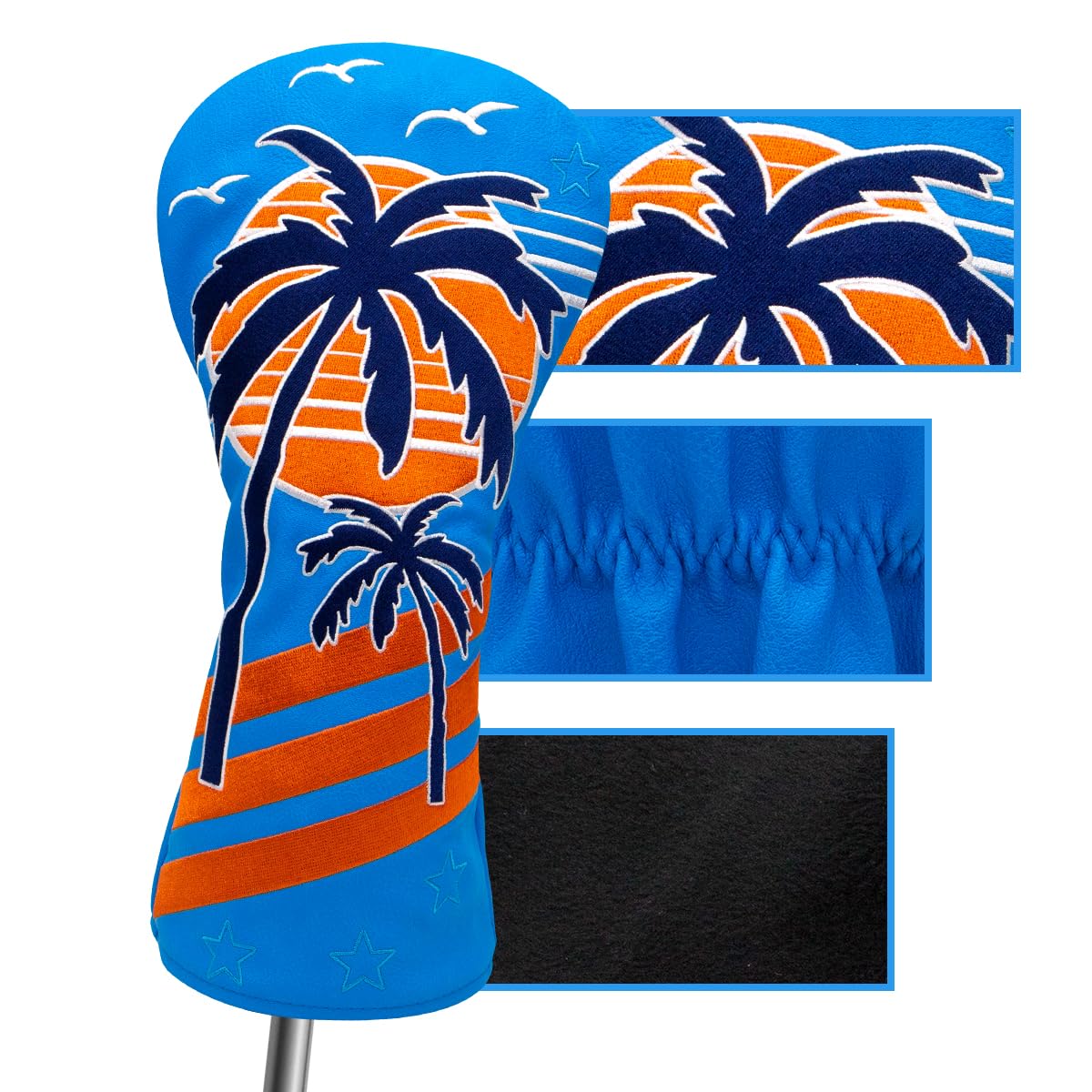 Montela Golf Club Covers Summer Coconut Tree Golf Putter Cover Driver Cover Fariway Wood Headcover Hybrid Covers Mallet Putter Headcover Blade Golf Headcover for Most Brand