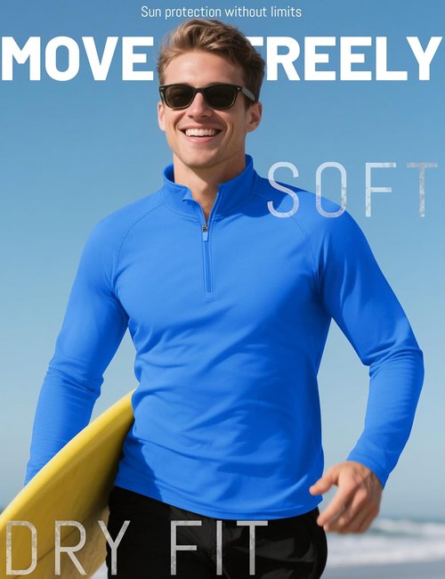 KEFITEVD Men's Sun Protection Shirt - UPF 50+ Long Sleeve 1/4 Zip Quick Dry Fishing T-Shirt