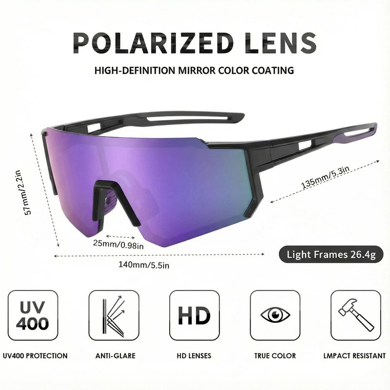 Tsctswk Polarized Sports Sunglasses Men Women, Outdoors UV Protection Sun glasses,Cycling Fishing Baseball Running Sunglasses (Purple & Black Frame)