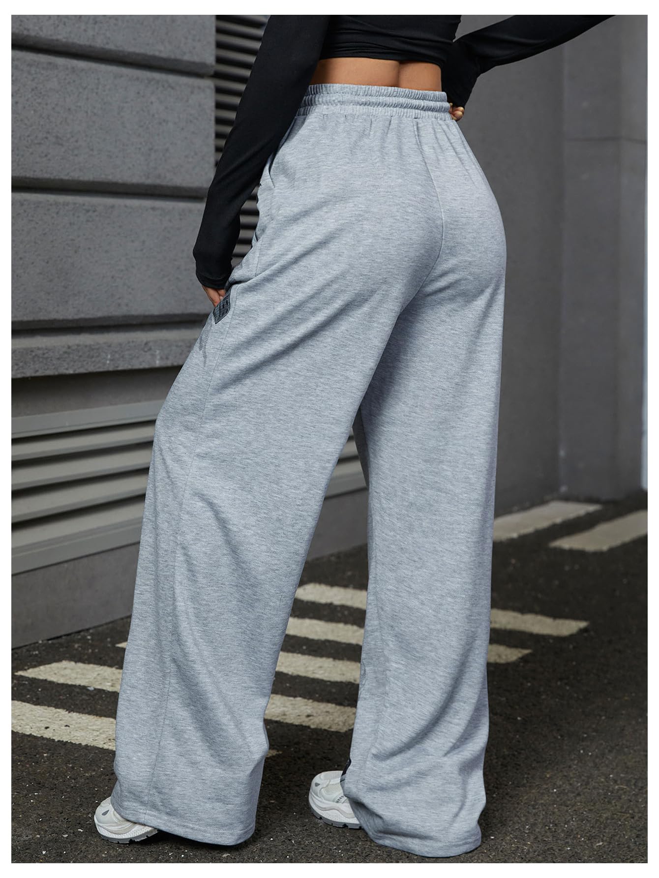 SOLY HUX Women's Y2k Sweatpants Drawstring Waist Wide Leg Gothic Grunge Pants Streetwear Grey Graphic Small