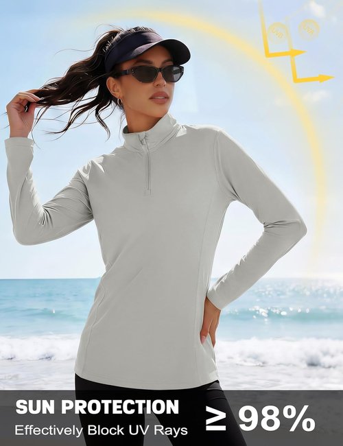 MAGCOMSEN Women's Long Sleeve 1/4 Zip Athletic Shirt - UPF50+ UV Protection, Quick Dry for Hiking