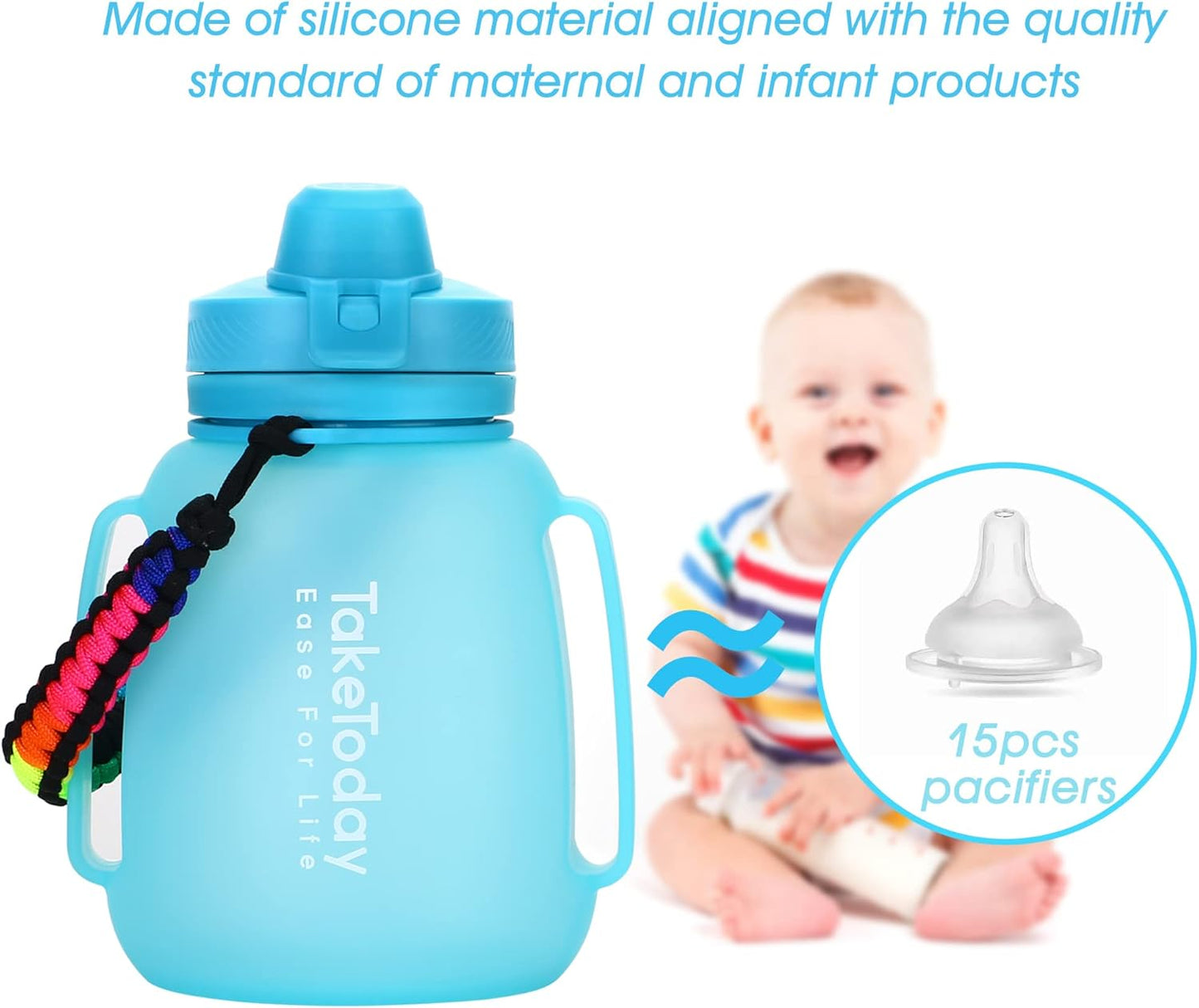 TakeToday Collapsible Water Bottle - 40 OZ Motivational Jug with Straw | Leakproof Silicone for Yoga & Camping