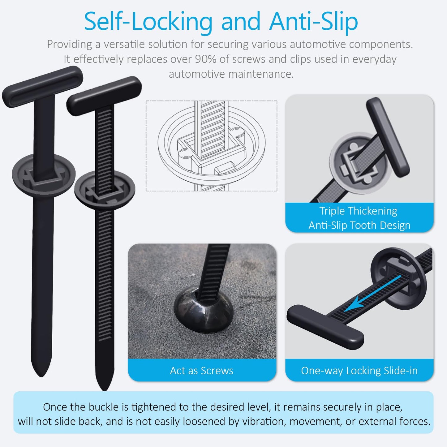 2026 Upgraded Nylon Universal Cable Tie Buckle, Heavy Duty Self-Locking Rivet Zip Ties, Multifunctional Cable Tie Buckle for Car Daily Repair, Home, Office, Garden, Workshop(100Pcs)