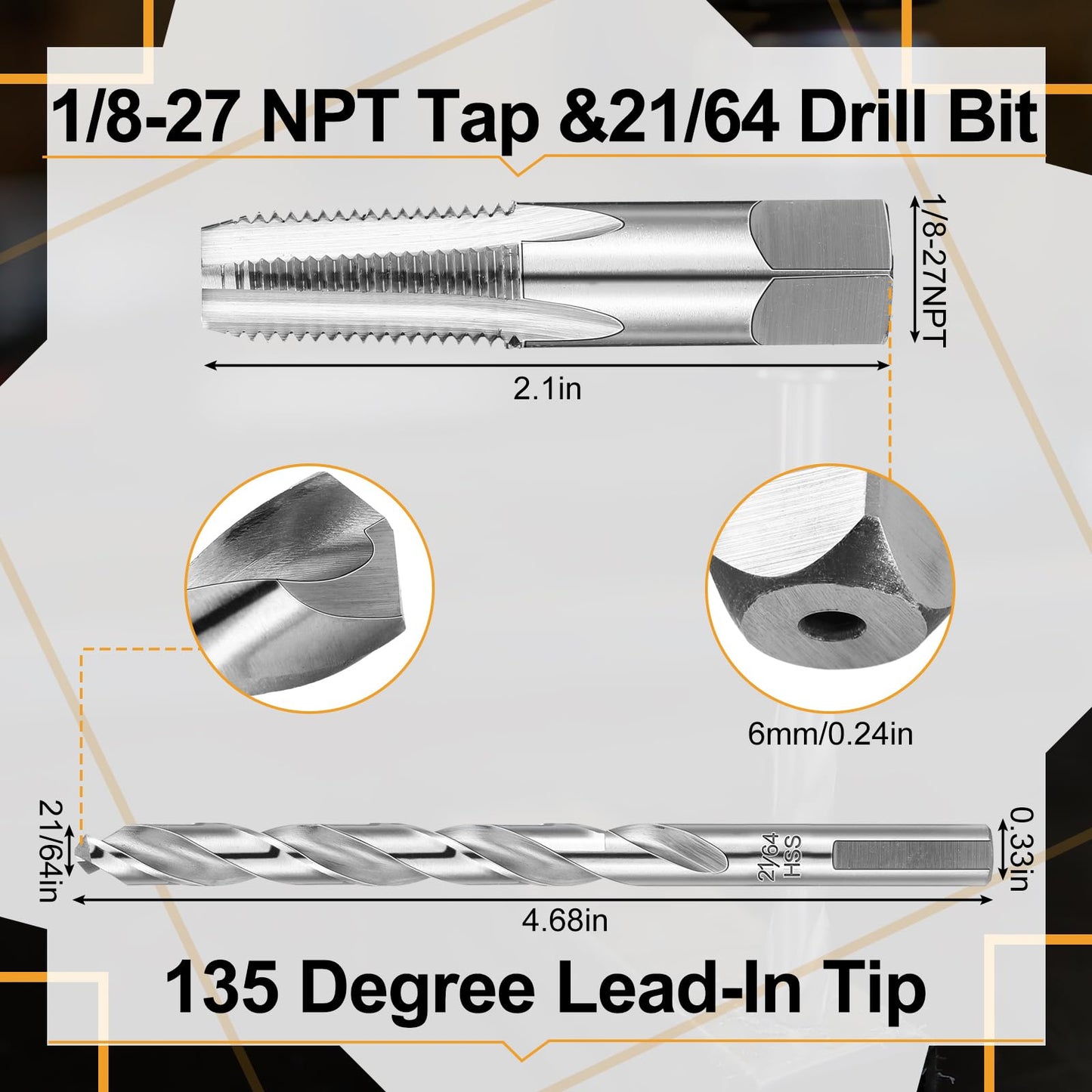MorningRo 1/8-27 Npt Tap 21/64 Drill Bit, M2(6542) High Speed Steel Tap and Drill Bit Sets for Accurate Threads, Assorted Plumbers Mechanics DIY Thread Cutting Tools