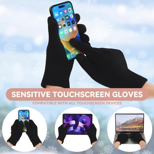 OZERO Gloves Beanie Scarf For Women: Knit Fleece Lined Hat Black Beanies For Women Christmas Womens Scarf Winter Warm Womens Gloves With Touchscreen Fingers For Snow Cold Weather Running Driving
