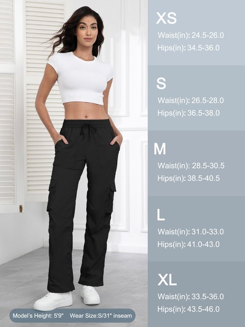 Tapata Tall Womens 34" Inseam Lightweight Cargo Dance Studio Pants with 4 Pockets Pinstripe Joggers for Lounge, Black, M