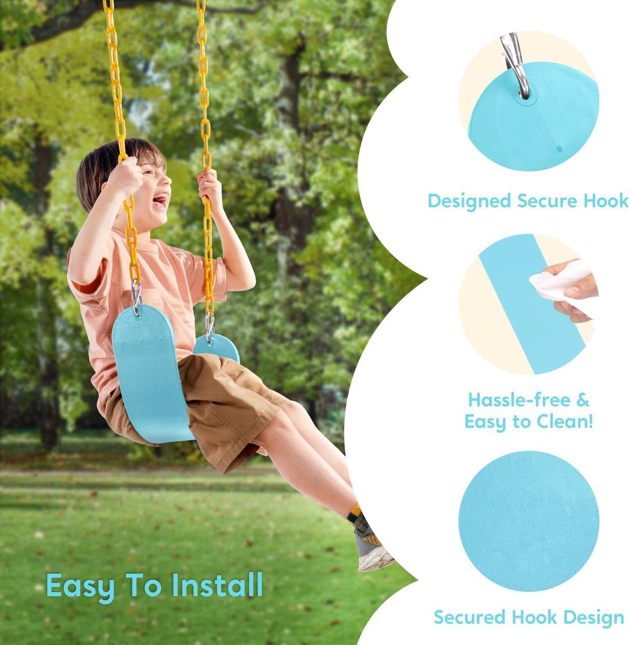 TURFEE Outdoor Swing Set Replacement Kit - Heavy Duty Chains & 1 Seat - Kids' Playground Accessory (Blue)
