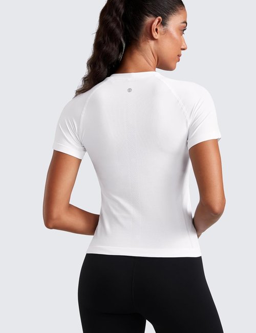 CRZ YOGA Seamless Workout Tops for Women - Breathable Short Sleeve Athletic Shirts | Waist Length