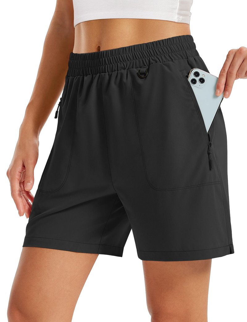 TACVASEN Athletic Shorts for Women Quick Dry Lightweight 5" Hiking Shorts with Pockets Golf Casual Workout UPF 50+ Water Resistant Summer Black M